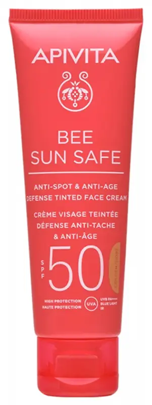 APIVITA BEE SUN SAFE Színezett arckrém ráncok és pigmentfoltok ellen SPF50 (50 ml)