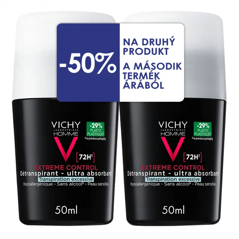 VICHY Homme 72 órás izzadságszabályozó golyós dezodor férfiaknak DUOPACK 2x50 ml